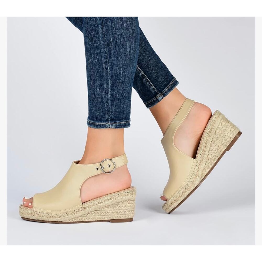 Journee Women's Crew Espadrille Wedge Sandals Nude Size 9